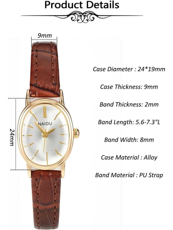 Women\'s Coffee Brown Analog Quartz Classic Oval Case PU Leather Wrist Watch main image 6